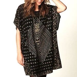 Free People NEW ROMANTICS Black Gold Metallic Boho Dress Festival